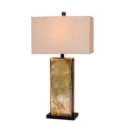 Hammertone Mercury Glass & Antique Brass Metal Pillar Table Lamp Brown  - Fangio Lighting