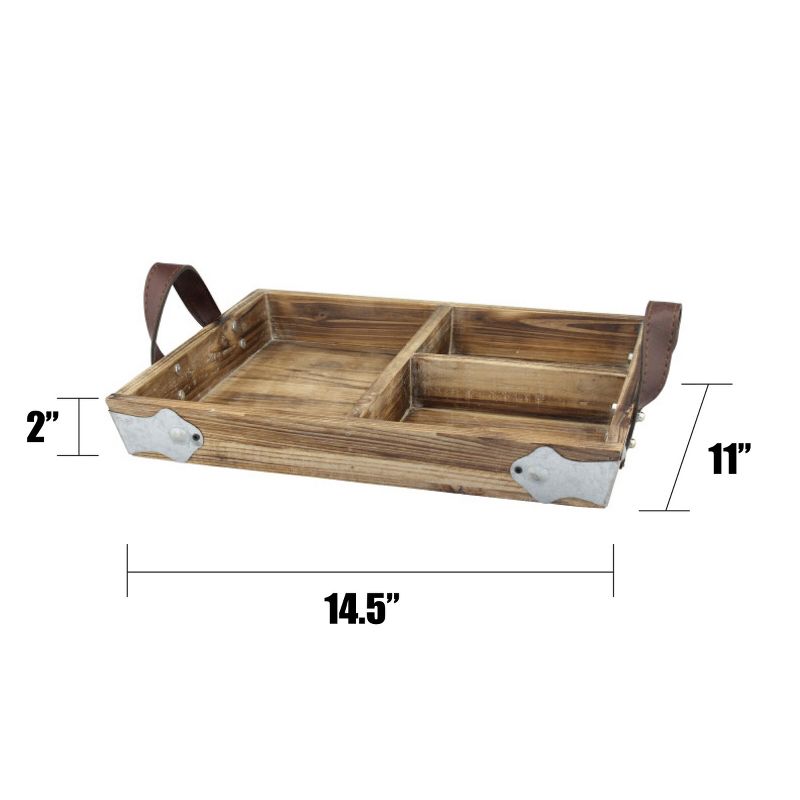 14.5&#34; x 11&#34; Rustic Divided Wood Tray with Leather Handles Brown - Stonebriar Collection, 5 of 6