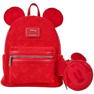 Loungefly Disney All Red Mickey Ears Burnout Mini Backpack with Mini Coin Bag - 1 of 4