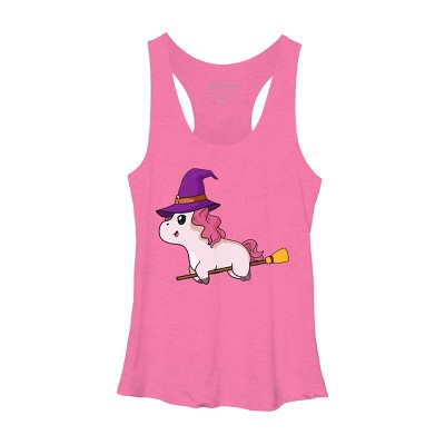 Women's Design By Humans Witch Unicorn Halloween T Shirt By thebeardstudio Racerback Tank Top