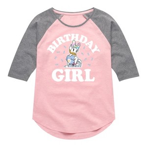 Girls' - Disney - Birthday Girl Daisy Shirt Tail Raglan Graphic T-shirt - 1 of 4