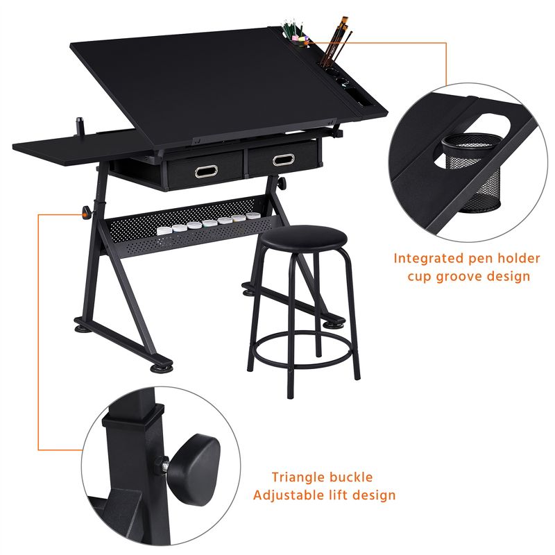 Yaheetech Drafting Table & Stool Set All-in-One Drawing Table, 5 of 8