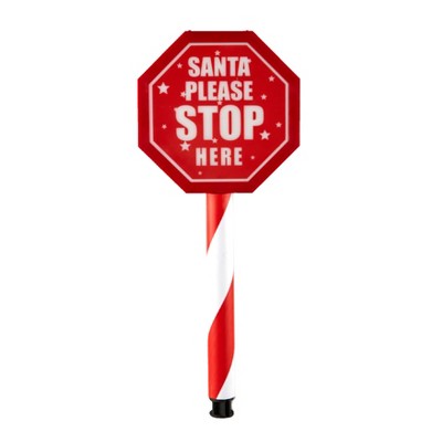 Lakeside Santa Stop Here Yard Stake - Solar Lighted Christmas Sign for Outdoors