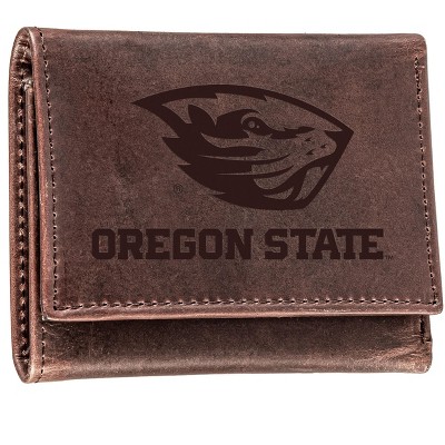 Evergreen NCAA Oregon State Beavers Brown Leather Trifold Wallet Officially Licensed with Gift Box