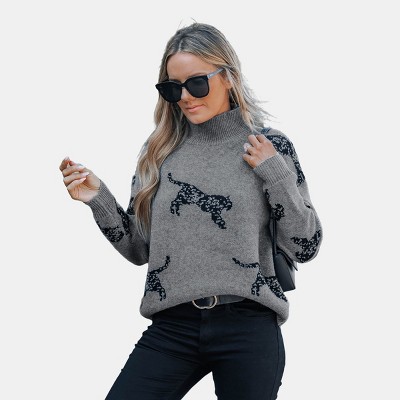 Women's Chic Leopard Print Turtleneck Knit Sweater - Cupshe