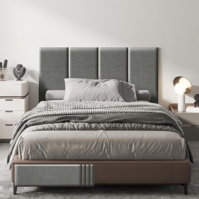 MaseiKar Wall Mounted Headboard, Peel and Stick Headboard Panels in Dark Grey, Reusable and Removable Padded Wall Panels for Bedroom & Living Room