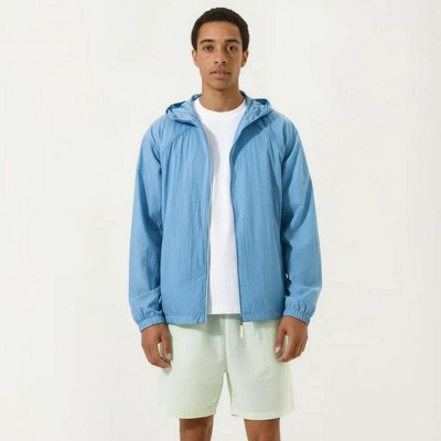 Alilang Men's Lightweight Hooded Windbreaker Jacket with Full Zip Closure Elastic Cuffs and Relaxed Fit Design - X Large, Blue — фото 2