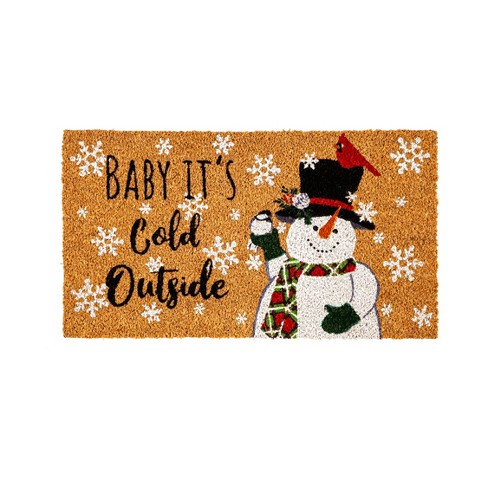 Baby It's Cold Outside Collection Script 28 x 18 Coir Doormat - Blue