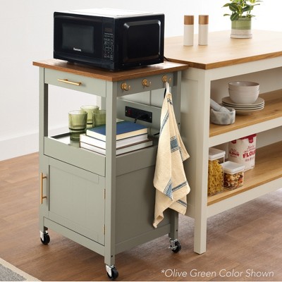 Onyx Black Engineered Wood Kitchen Cart with Storage and Wheels