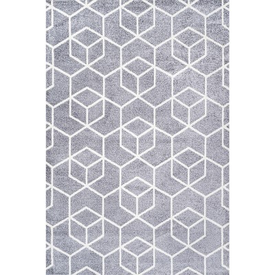 Mid-Century Geometric Flatweave Area Rug - White/Gray, 4' x 6'