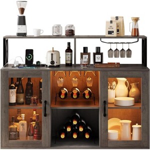 Wine Bar Cabinet with Wine Rack, Coffee Bar Cabinet with Glass Holder, 47" Liquor Cabinets with Power Outlet and Storage, Led Lights, Glass Door - 1 of 4
