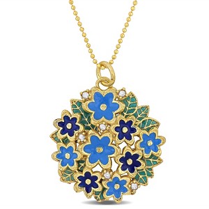 EVERLY JEWELRY | Yellow Plated Sterling Silver Turquoise Blue Green Enameled Flower Charm Necklace, 20-inch - 1 of 4