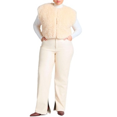 ELOQUII Women's Plus Size Slit Hem Faux Leather Pant