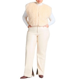 ELOQUII Women's Plus Size Slit Hem Faux Leather Pant - 1 of 4