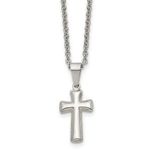Black Bow Jewelry Stainless Steel Small Pillow Cross Necklace, 18 Inch - 1 of 4