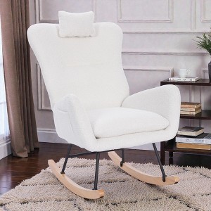 Mshliw Teddy Upholstered Nursery Rocking Chair, Modern Rocker Armchair ...