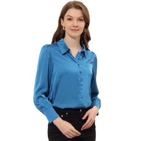 Allegra K Women's Puff Long Sleeve Point Collar Vintage Button Work ...