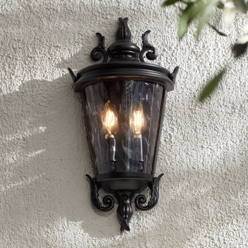 John Timberland Casa Marseille Vintage Rustic Outdoor Wall Light Fixture Textured Black Scroll 17" Clear Hammered Glass for Post Exterior Barn Deck, 2 of 9