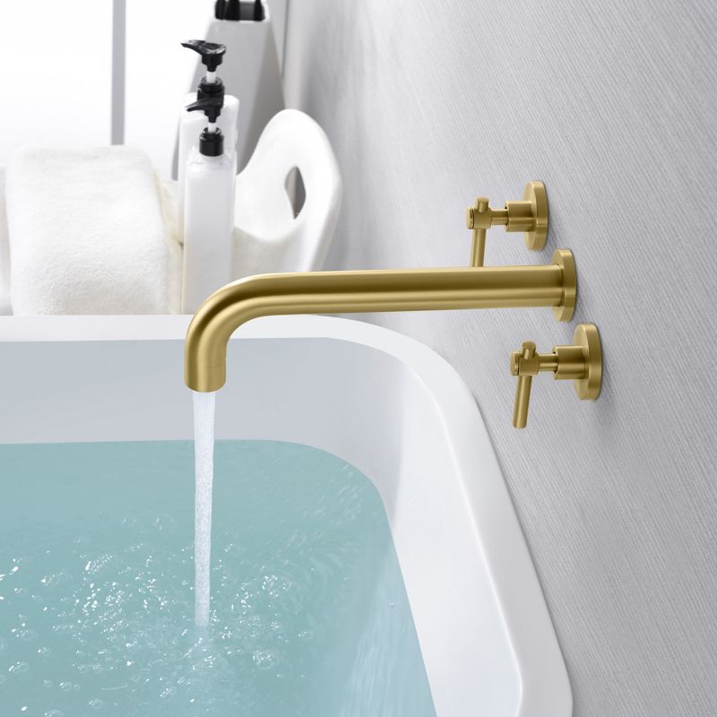 SUMERAIN Bathroom Wall Mounted Tub Filler Faucet with Brass Rough in Valve, Brushed Gold  Finish, 4 of 8