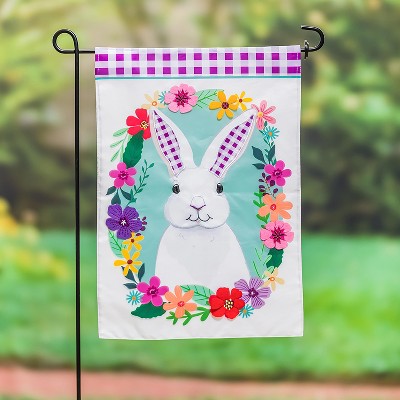 Evergreen Gingham Bunny Garden Applique Flag 12.5 x 18 Inches Indoor Outdoor Decor