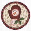 Earth Rugs Round Snowman Mitten Coaster – 7" Braided Jute Mat with Hand-Stenciled Winter Mitten Featuring a Snowman and Festive Colors - 2 of 3