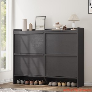 Shoe Cabinet with 2/3/4/6 Flip Drawers/ with 3 Flip Drawers & Side Door, Wooden Shoe Organizer w/Adjustable Shelf, Shoe Storage for Entryway - 1 of 4