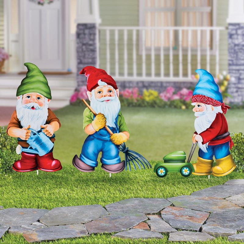 Collections Etc Gardening Gnomes Decorative Outdoor Metal Lawn Stakes, 2 of 3
