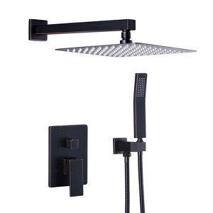 WOWOW Single Handle 2-Spray 1.8 GPM with 12 in. Square Shower Head and Adjustable Heads Shower Faucet in Brushed Nickel - 1 of 4