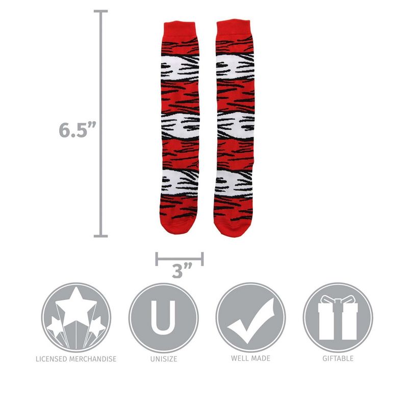 HalloweenCostumes.com One Size Fits Most  Dr. Seuss Cat in The Hat Striped Costume Socks for Kids., Black/Red/White, 3 of 5