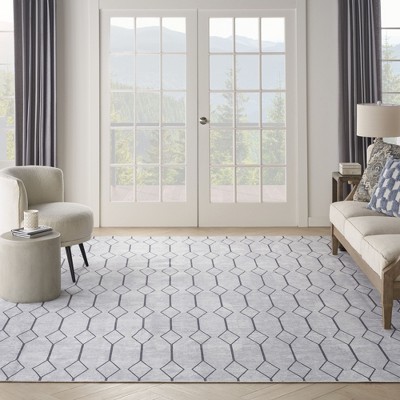 Ivory and Grey Geometric Washable Rectangular Rug