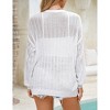 Womens Crochet Knit Cardigan Open Front Longline Cardigan Ribbed Cuff Lace Cardigan - 2 of 4
