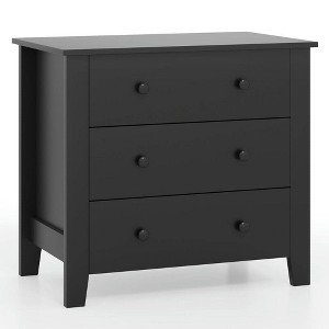 Resenkos 3-Drawer Dresser Chest – Versatile Bedside Table with Ample Functional Storage, Sleek Black Wood Grain Finish, Black - 1 of 4