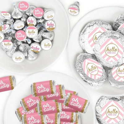 Big Dot of Happiness Hello Little One - Pink and Gold - Girl Baby Shower Candy Favor Sticker Kit - 304 Pieces