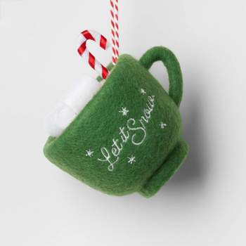 Felt 'Let it Snow' Hot Cocoa Mug Christmas Tree Ornament Green - Wondershop™
