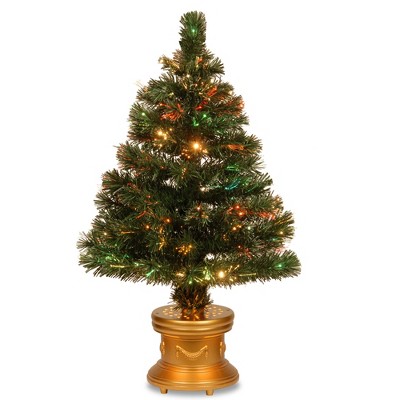 National Tree Company Radiance 2.6 Foot Electric Slim Fiber Optic Artificial Christmas Tree Holiday Decoration with Multi Color Lights and Gold Stand