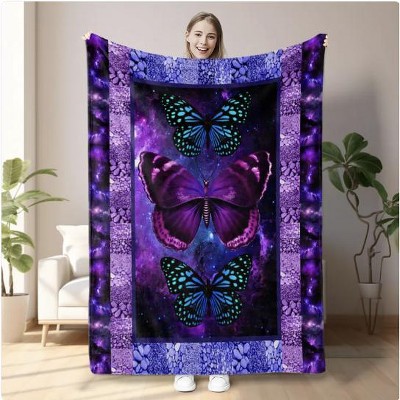 Wikineon Cozy Butterfly Printed Flannel Blanket - Soft, Warm, And Lightweight Throw For Couch, Sofa, Office, Bed, Camping, And Travel