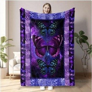Wikineon Cozy Butterfly Printed Flannel Blanket - Soft, Warm, And Lightweight Throw For Couch, Sofa, Office, Bed, Camping, And Travel - 1 of 4