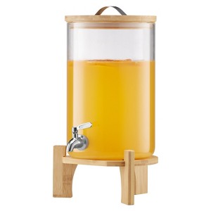 VEVOR Beverage Dispenser, 2.2 Gallon Drink Dispensers for Parties, Glass Juice Dispenser with Wood Stand, Stainless Steel Spigot, Clear - 1 of 4