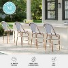 Martha Stewart Lily Pond Set of 2 Indoor-Outdoor Stackable Bistro Counter Stools with Woodgrain Aluminum Finish Frames and Woven Rattan Backs and Seat - 4 of 4