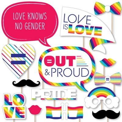 Big Dot of Happiness Love is Love - Gay Pride - LGBTQ Rainbow Party Photo Booth Props Kit - 20 Count