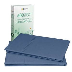 Set of 2 Pillowcases - Luxury 600 Thread Count, 100% Cotton Sateen, Soft, Crisp, and Breathable by California Design Den - 1 of 4