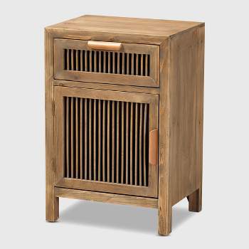 Clement 1 Door and 1 Drawer Wood Spindle Nightstand Brown - Baxton Studio