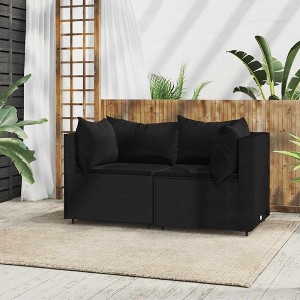 vidaXL Patio Corner Sofas with Cushions 2 pcs Black Poly Rattan - 1 of 4