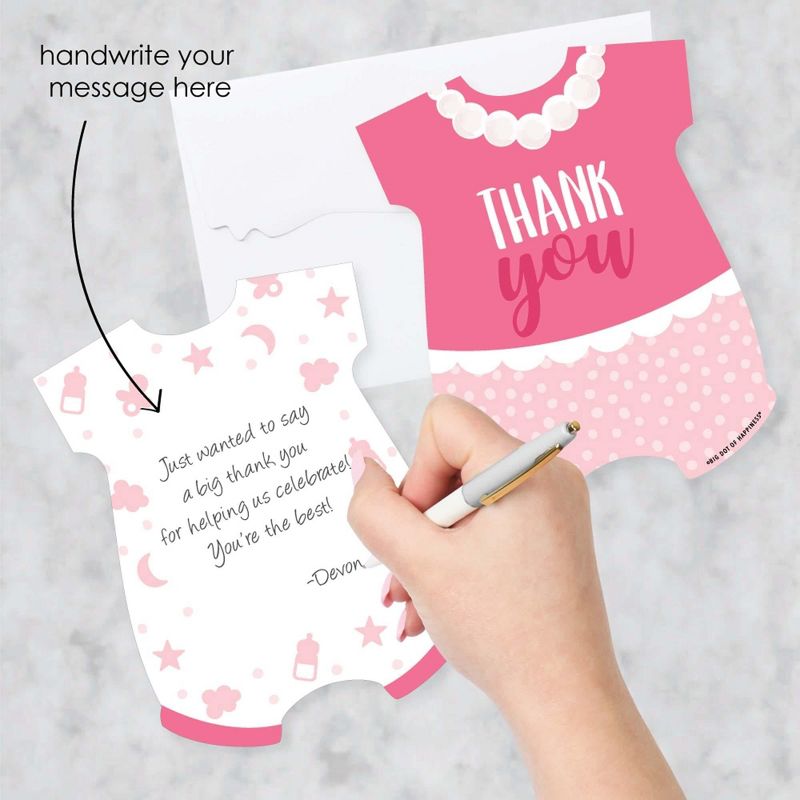 Big Dot of Happiness It's a Girl - Shaped Thank You Cards - Pink Baby Shower Thank You Note Cards with Envelopes - Set of 12, 2 of 8