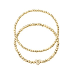 Adornia 14k Gold Plated Ball Bead Initial Bracelet Set - 1 of 1