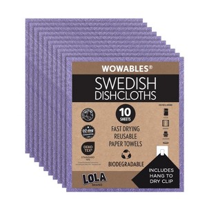 LOLA Swedish Dishcloths 10 Pk Biodegradable Reusable Paper Towels Absorbent Cellulose Kitchen Sponge Cloths Zero Waste Odor Free, Made in Germany - 1 of 4