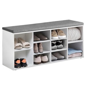 FDW 3-Tier Shoe Bench Space-Saving Shoe Storage Bench with Removable Cushion and Adjustable Shelves - 1 of 4