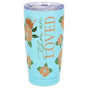 Elanze Designs 20 oz Stainless Steel On the Go Insulated Travel Tumbler With Push Top Lid, You Are Loved Sky Blue - 1 of 4