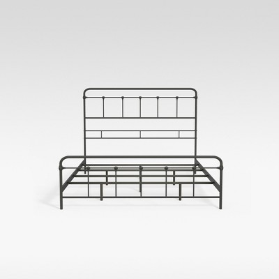Full Size Black Metal Bed Frame with Headboard and Slats