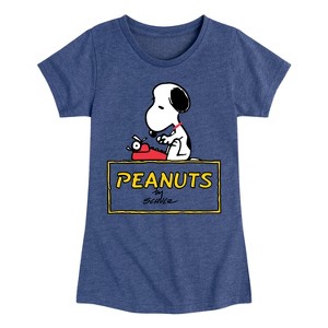Girls' - Peanuts - Snoopy Typing Fitted Short Sleeve Graphic T-Shirt - 1 of 4